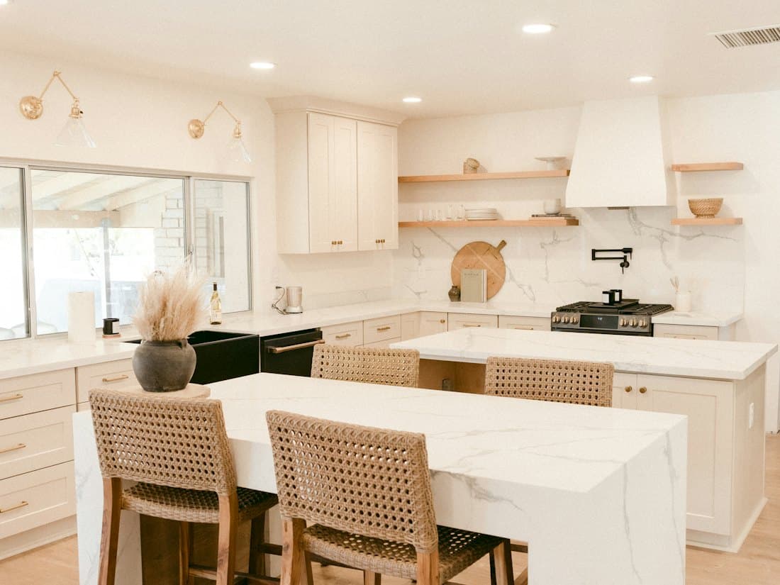 A bright, newly finished white kitchen